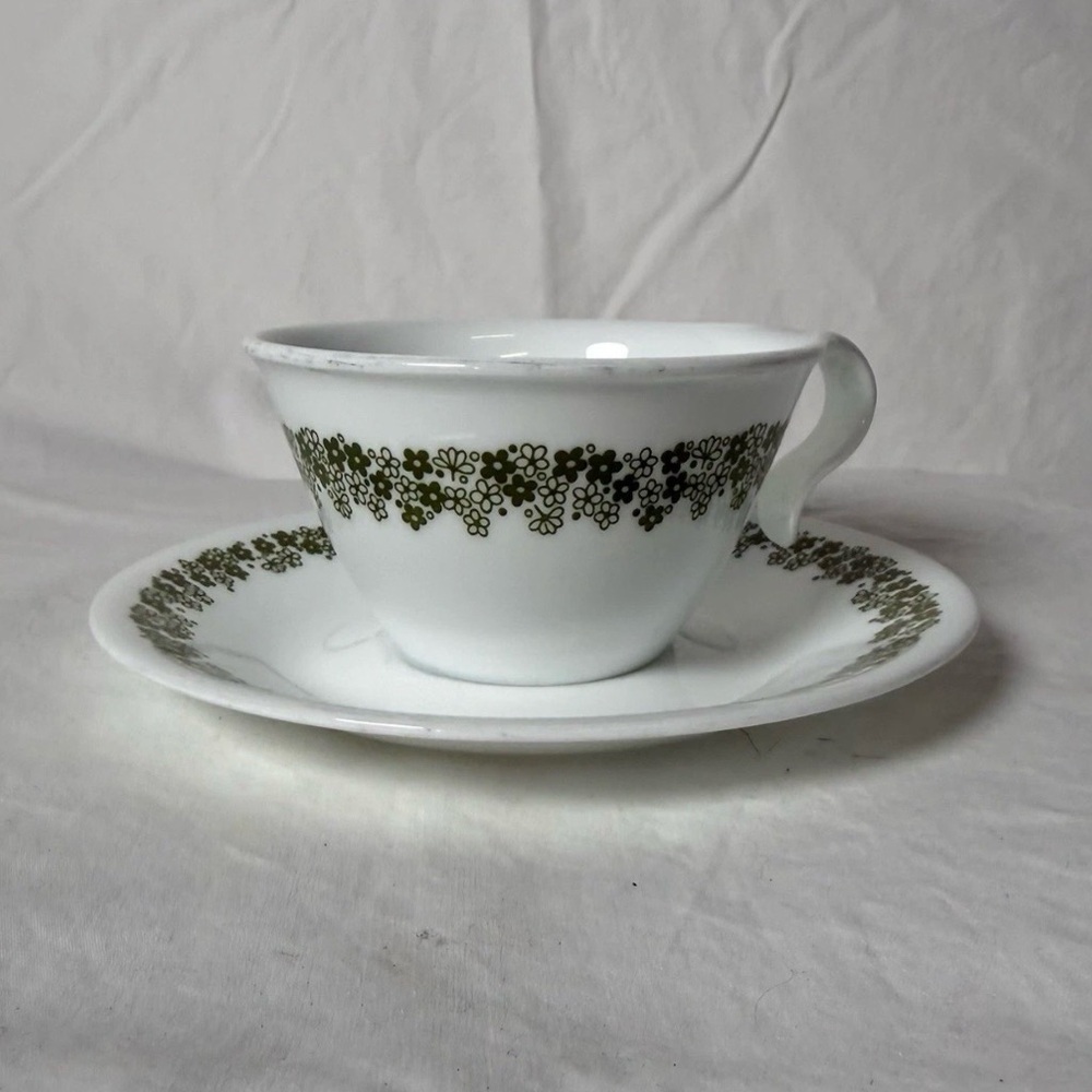 Vintage Corelle Spring Blossom Green Teacup & Saucer